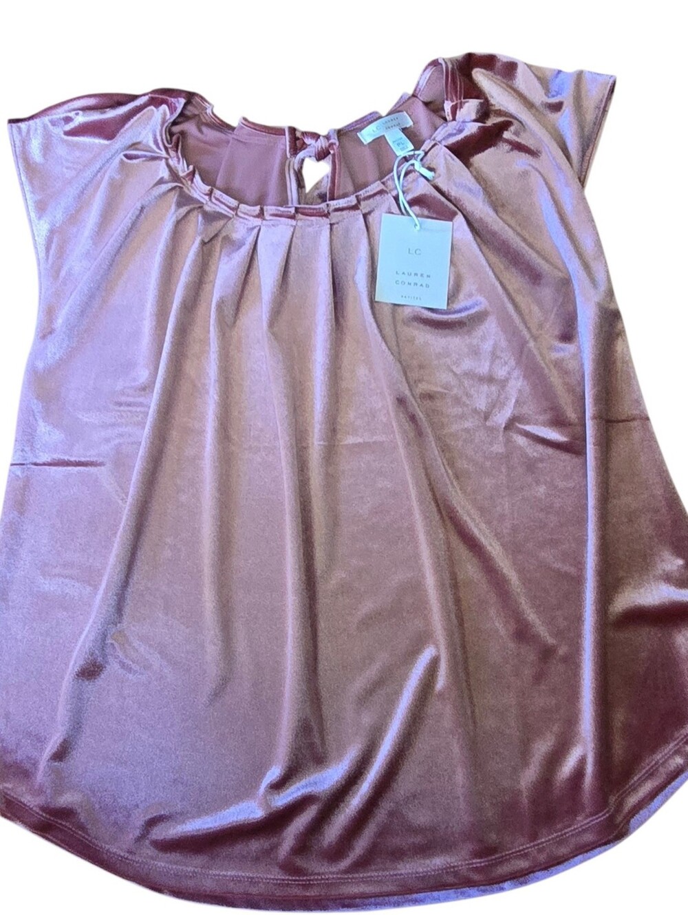 LC Lauren Conrad Rose Pink Velvety Cap-Sleeve Top